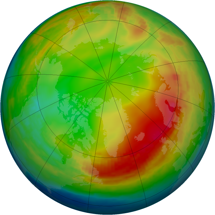 Arctic ozone map for 08 January 1991